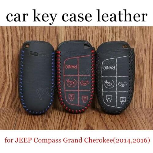 Only Red cheap price sewing Hand car key case car key cover leather Car key cloth fit for JEEP Compass Grand Cherokee(2014,2016)