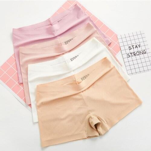 Lynmiss Ice Silk Panties Cotton Seamless Underwear Women Breathable Hole Safety Pants Female One Piece Ladies Boxer Briefs