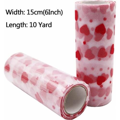 Love Heart Tulle Roll 6 Inch Width 10Yards Tutu Fabric Wedding Decoration Sewing Mesh Fabric DIY Organza Tutu Skirt Accessories