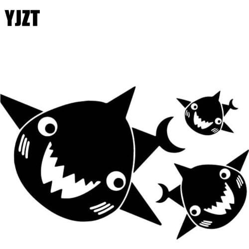 YJZT 17.2CM*10.6CM Cartoon Shark Lovely Pattern Car Stickers Bumper Decor Vinyl Decal Black/Silver C4-2118