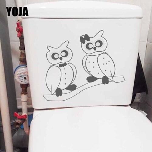YOJA 23.8X18.4CM Two Playing Owls Abstract Art Mural Wall Sticker Toilet Decal Home Decor T5-0540
