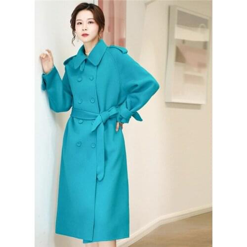 Women Peacock Blue Woolen Coat New Female Autumn Winter Woolen Jacket Fashion Woolen Overcoat High-end Wool Plus Size Clothing