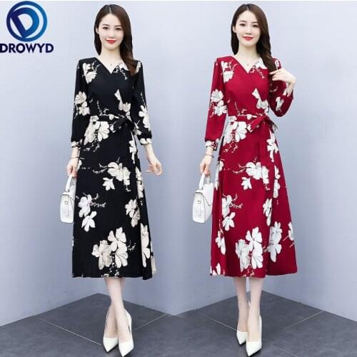 Fashion Hot Sale Ladies Long Sleeve Evening Party Maxi Dress Summer Retro Boho Print Floral Long Dresses Women V-neck Vestidos