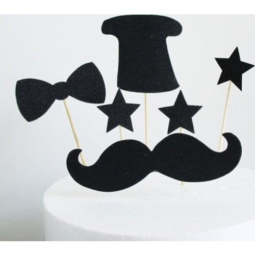1set Father Men Moustache Cake Topper Funny Baking Decor Cupcake Toppers Insert Card Picks For Birthday Party Gathering Supplies