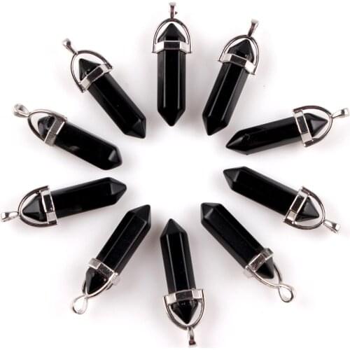 10pcs/lot Black obsidian Natural Mixed Gems Stone Point Hexagonal Crystal Jewelry Accessories Statement Women Necklace Pendant