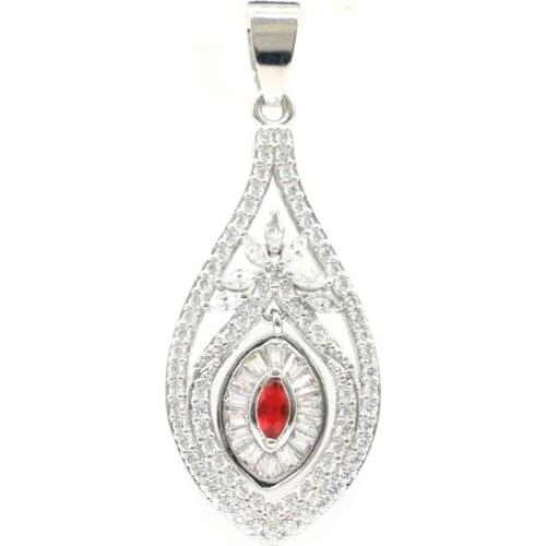 42x17mm Anniversary Silver Pendant Created Red Blood Ruby Violet Tanzanite CZ Party Girls Jewelry