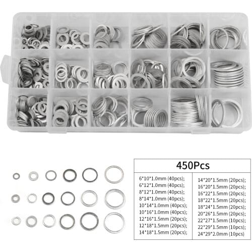 450Pcs Gaskets Washers Gasket Aluminum Flat Metal Washer Gasket Assorted Aluminum Sealing Rings set