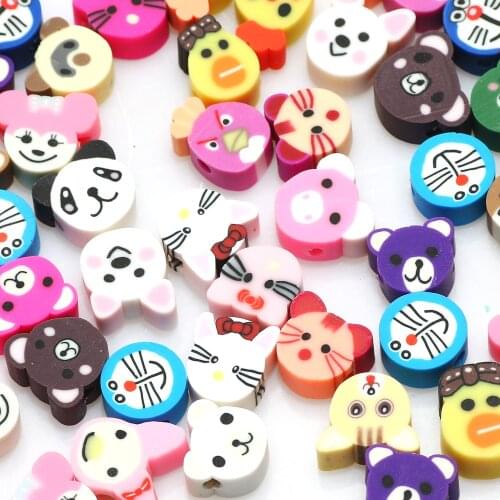 50/100pcs 9-13mm Mixed Colors Cartoon Animals Clay Spacer Beads Polymer Clay Beads For Jewelry Making DIY Handmade Accessories