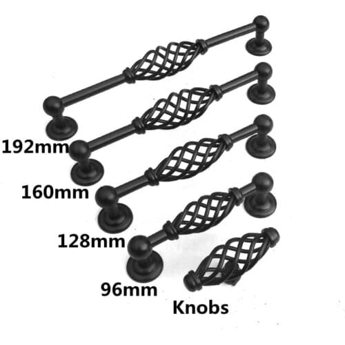 96 128 160 192 Amercian retro style birdcage furniture handles black birdcage kitchen cabinet wardrobe dresser door handles 5"