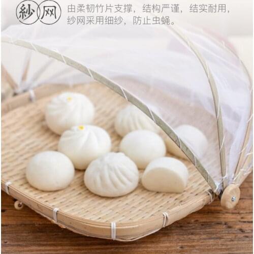 Household bamboo woven foldable food cover bread dishes gauze net cover bamboo basket dustproof table buns insect proof basket