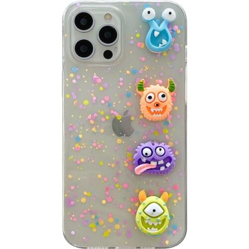 Sparkling 3D Little Monster Case for iPhone 12 Pro Max Back Phone Cover for 12 11 Pro Max X XS XR 8 7 Plus SE 2020