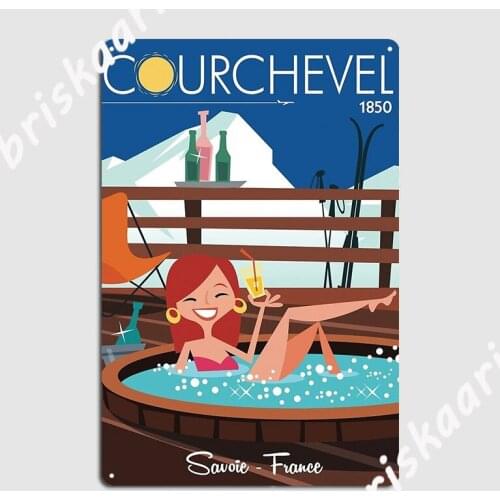 Courchevel Hot Tub Ski Poster Metal Plaque Poster Plates Party Wall pub create Tin sign Poster