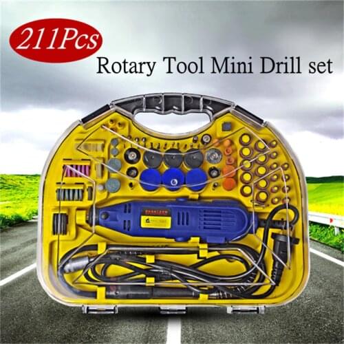 211pcs/Set Electric AC 220V Rotary Mini Drill Grinder Engraver DIY Polisher Power Tools For Dremel Rotary Cutting Polish Tools