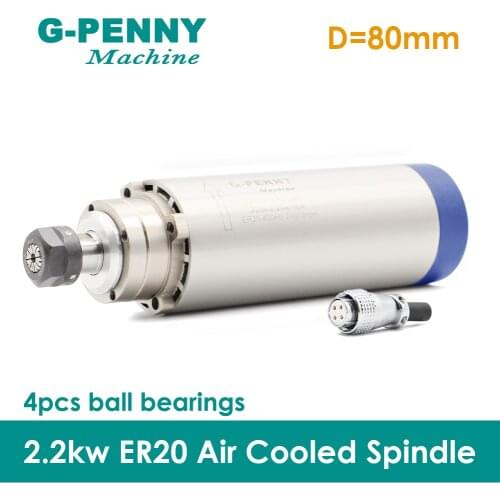 New Product ! 220V 2.2KW ER20 CNC Air Cooled Spindle Motor 80mm DIY Air Cooling 4 Bearings CNC Motor Spindle CNC router machine