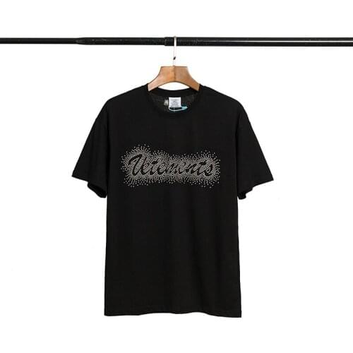 High quality summer 2021 new hot rhinestone letters men and women T-shirt casual high street loose short sleeves