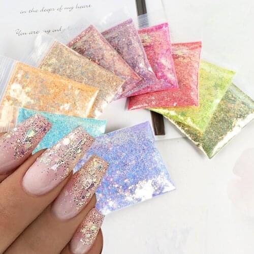 10g/bag Holographic AB Color Nails Glitter Powder Mixed Size Hexagon Nail Art Sequin Pigment For Manicure Decoration