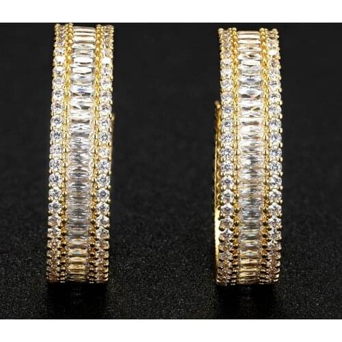 Zlxgirl Classic round full mirco paved zirconia womens stud Earring jewelry hight quality womens Gold cooper ears brincos gift