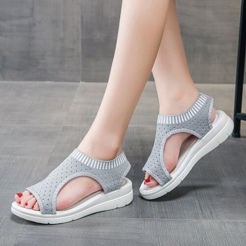 Summer new style breathable thick-soled womens sandals fashion all-match flying woven wedge beach womens shoes plus size shoes