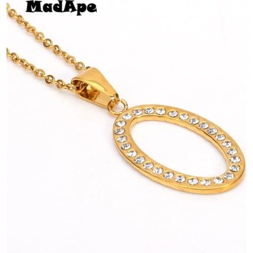 MadApe Fashion Oval Pendants Necklace Stainless Steel Women With Zircon Choker Gold Color Sweater Chain Dropshipping Jewelry