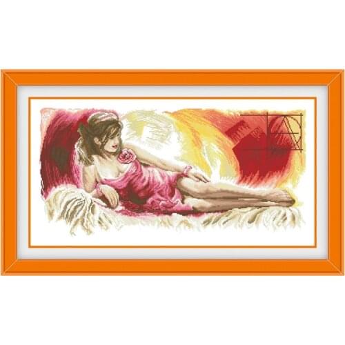 Young girl cross stitch kit beauty 18ct 14ct 11ct white canvas fabric cotton thread embroidery DIY handmade needlework