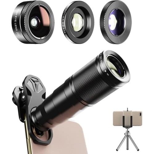22x Phone Camera Lens Kit Wide Angle Fish Eye Telephoto Lens Cellphone Lens For Iphone For Camping Sports