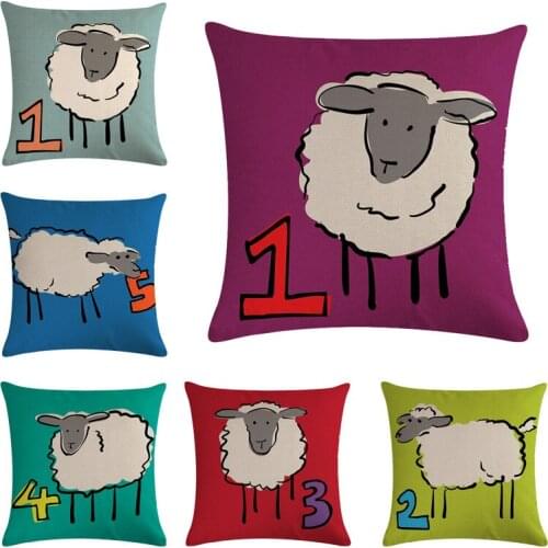Cartoon Sheep Pillowcase Cotton Linen Home Decor Throw Pillow Cover 45x45cm Childrens Gifts Cushion Cover For Sofa Bedroom