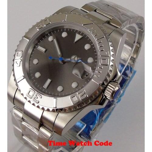 No logo 40mm Automatic Mens Wristwatch Miyota 8215 NH35 movement sterile gray Dial Sapphire glass bracelet date display