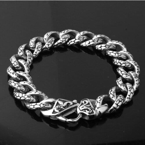 New Arrive Fashion Mens Vintage Stainless Steel Casting Black Oil Bracelet Jewelry 14mm 8.66"