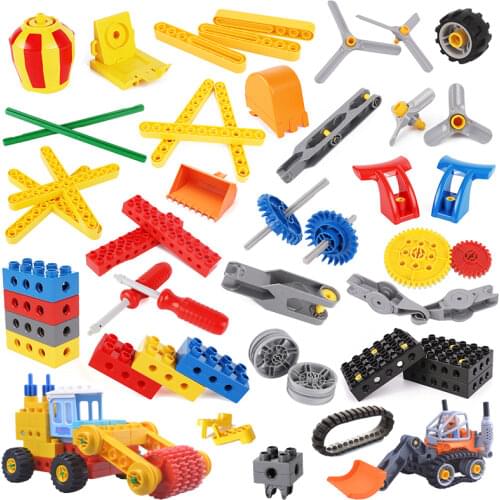 Mechanical Big Building Blocks Assemble Multifunction Spin Accessories Compatible With Duplo Technology Bricks Toys For Children