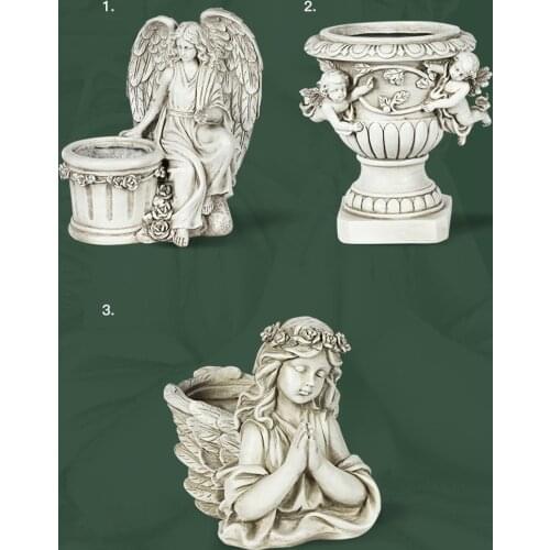 Resin Angel Girl Flower Pot Succulent Holder Figurines Crafts for Indoor Outdoor Garden Courtyard Village Statue Decor