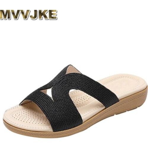 MVVJKE Women Summer Womens Slippers Elegant Wedges shoes woman Slipper Peep Toe Bohemian Hallow Ethnic Beach Shoes Sandalias