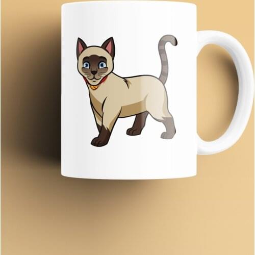 Siamese Cat 2 Patterned, Printed White Mug Cup, Porcelain Raw Material, Handle, Gift Product, quality Mug and Printing