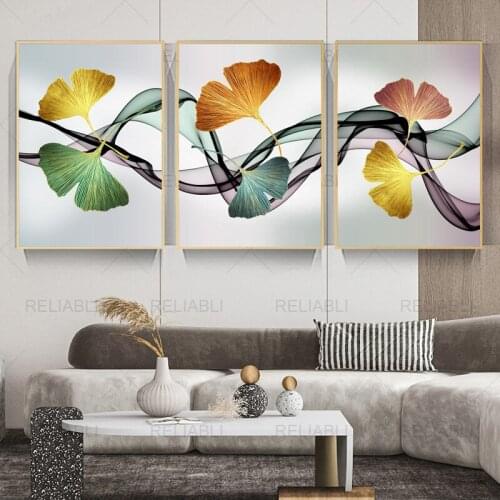 Modern Light Luxury Ginkgo Leaf Golden Decorative Canvas Painting Abstract Plant Wall Picture for Living Room Home Decor Cuadros