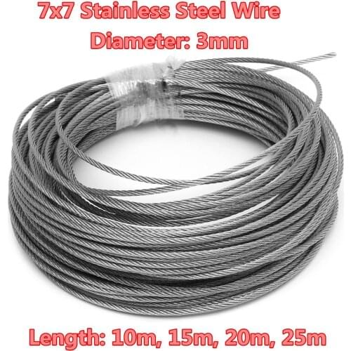 1-25M 3mm diameter 304 stainless steel wire rope softer fishing lifting cable 7X7 Structure 3MM diameter