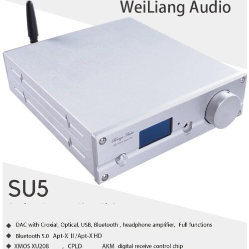 Weiliang SU5 XMOS USB DSD256 BT 5.0 ES9038Q2M DAC HIFI EXQUIS Bluetooth APTX Decoder TPA6120 Headphone Amp Remote