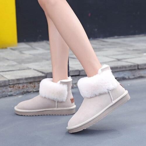 Ankle Boots For Women Cow-Suede-Leather Boots Fur Shoes Warm Winter Boots Slip-On Snow Boots Flat Shoes Comfortable Boots 2020