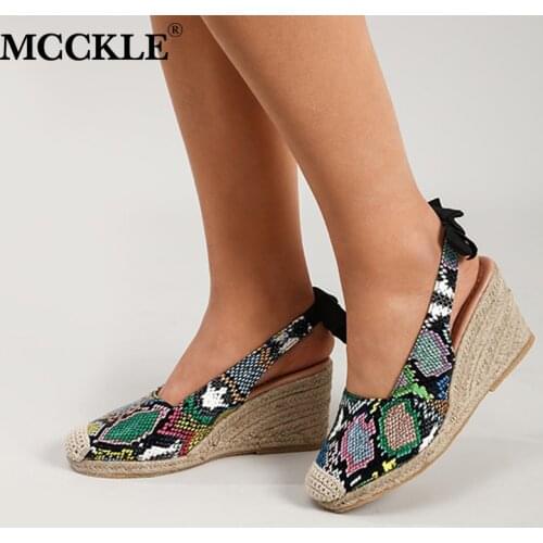 MCCKLE Women Wedges Sandals Slip On Closed Toe Platform Espadrille Sandals Female Serpentine Straw Bottom Summer Shoes Ladies