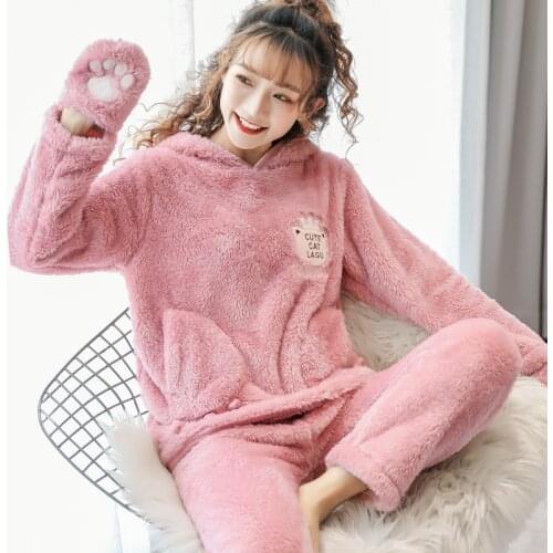Women Pajama Sets 2020 Warm Winter Flannel Cartoon Pyjamas Women Full Sleeve Pijamas Mujer Homewear Animal Sleepwear Pajama Suit
