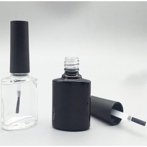 1Pcs 10ml Empty Nail Polish Glass Container Cosmetic Bottle Makeup Varnish Storage Black Transparent Glass Jar With A Lid Brush