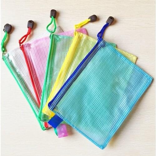 12 PCS A3 A4 A5 A6 B4 B5 B6 Zipper Plastic Mesh Stationery Bag File folder bag School Office supplies Random Color Delivery
