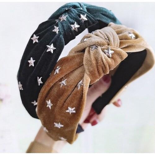 12pcs Korean Stars Studded Velvet Headband for Women Head Wear Retro Top Knot Hairband Winter Hair Ornaments