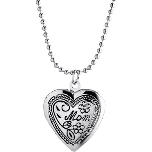 20pcs/Lot Heart Floating Locket Mom Letter Pendant Necklaces Openable Photo Frame Collar Fashion Jewelry Wholesale