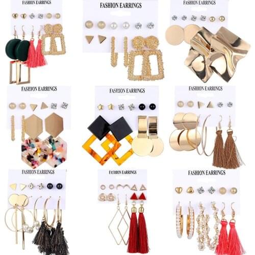 2020 Crystal Simulated Pearl Earrings Set for Women Summer Jewelry Accessories Statement Geometric Earring Bijouteria Wholesale