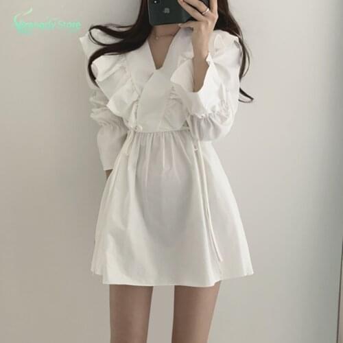 2021Fashion Women Summer Harajuku France Elegantes Cotagecore Long-Sleeved Mini Cute Fairy Dress Designer Clothes Sexy Sukienka