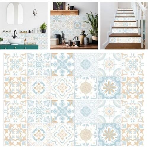 24pcs Backsplash Tile Stickers Peel Stick Wall Sticky Waterproof Removable Stair Decals for Bathroom Kitchen Furniture