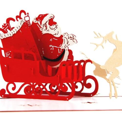 5pcs/Lot 3D pop up Krigami Origami Gift Present card Merry Christmas postcard greeting cards vintage Flying Santa Ride