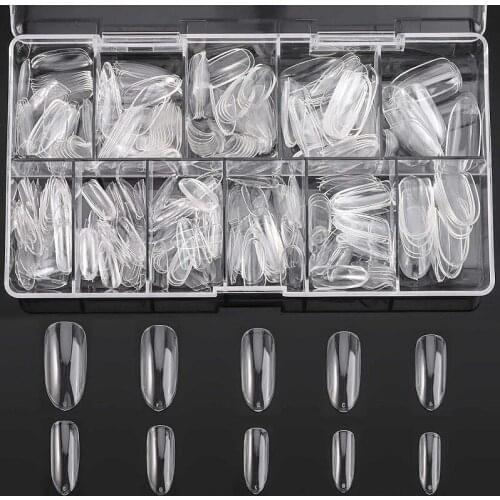 500pcs Oval Nails False Nail Tips Full Cover Fingernails Beauty French Transparent/Natural Coffin Acrylic False Nails