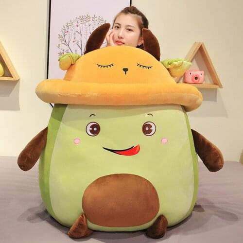 70-120cm Cute Large Hat Cow Doll Soft Avocado Plush Plant Stuffed Toy Fruit Big Pillow for Girlfriend Valentine’s Birthday Gift
