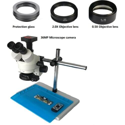 7X-45X Simul Focal trinocular stereo Microscopio 36MP HDMI Soldering industrial phone microscope camera 0.5X Lens barlow