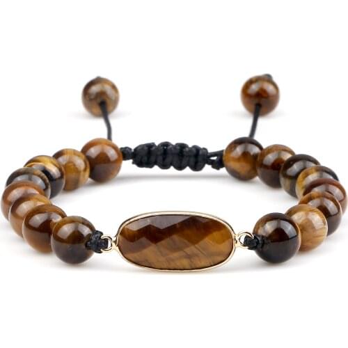 8mm Natural Stone Natural Stone Brown Gold Tiger Eye Agat Round Beads Bracelets Adjustable Yoga Handmade Women Men Jewelry Gifts
